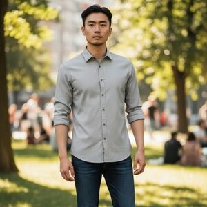 Gap Men's Light Gray Button Down Dress Shirt Long Sleeve Classic Fit Business